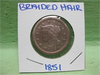 1851 Braided Hair Large Cent In Coin Flip