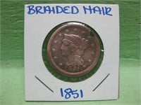 1851 Braided Hair Large Cent In Coin Flip