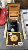 Leather box wooden holder and cigar boxes