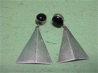 Sterling Silver & Onyx Earrings - Hallmarked