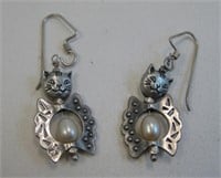 Sterling Silver Cat Earrings - Hallmarked
