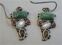 Sterling Silver Multi Stone Earrings - Hallmarked
