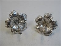 Sterling Silver Flower Earrings - Hallmarked