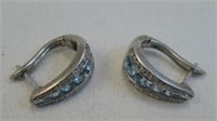 Sterling Silver Blue Stone Earrings - Hallmarked