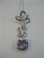 Sterling Silver Purple Stone Necklace - Hallmarked