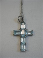 Sterling Silver Blue Stone Cross Necklace
