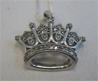Sterling Silver & Diamond Crown Necklace
