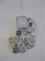 Sterling Silver Multi Stone Necklace - Hallmarked