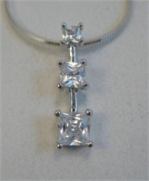 Sterling Silver Three Stone Necklace - Hallmarked