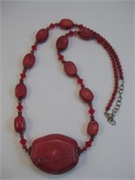 Sterling Silver Clasp Coral & Glass Bead Necklace