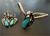 Vintage sterling turquoise bracelet and earrings