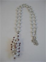 Sterling Silver Garnet & Pearl Cluster Necklace