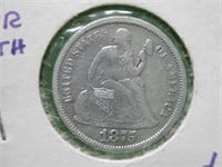 1875-S Seated Liberty Silver Quarter - 90% Silver