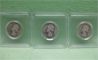 Three Washington Silver Quarters - 90% Silver