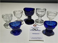 7 VTG Clear & Cobalt Blue Eye Wash Cups