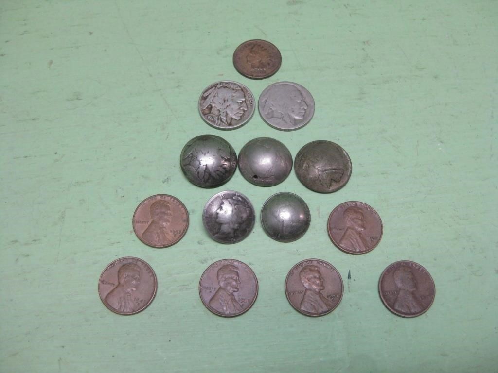 Assorted Coins & Buttons Made From Coins