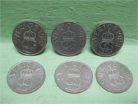 Six Swedish 5 Kronor Coins