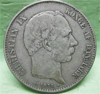 1875 Denmark 2 Kroner Silver Coin