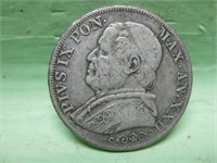 1867 Italian One Lire Vatican Silver Coin