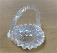 4.5IN. FENTON GLASS BASKET OPALESCENT