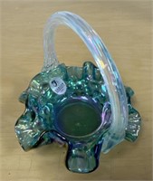4.5IN. FENTON CARNIVAL IRIDESCENT GLASS BASKET