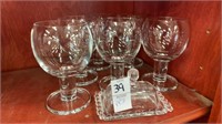 Small goblet glassware- set of 6 & glass butter