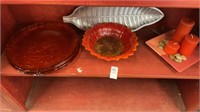 Monna - handmade orange glass plates- lot of 4,