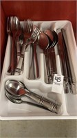 Stainless flatware set with holder