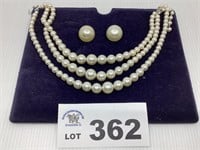 COSTUME PEARL NECKLACE AND EARRINGS
