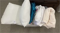 Bedroom pillows (2), clothes hangers, white