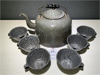 VTG Granite Enamelware Gallon Coffee Pot & 6