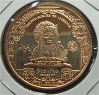 1 oz fine copper coin Indian chief