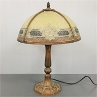 Antique metal base table lamp w/ decorated