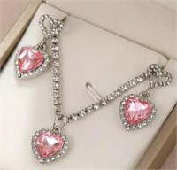 Crystal Pink Heart Necklac Earring Set