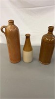 3 Old Pottery Bottles