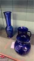 Cobalt Blue Glass Vase W/Clear Handle / Accent 5"