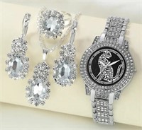 blk/slv 5pcs Women's Watch Jewelry Set