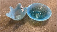 Two crystal blue glass bowls
