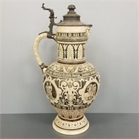 Antique German pottery tankard / pitcher