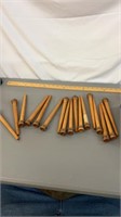 17 Wooden Textile Mill Spindles Bobbins Quills