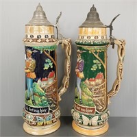 2 large antique German steins - courting scenes -