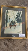 Vintage framed winter sleigh art print