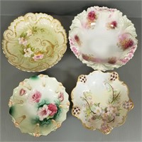 4 decorated bowls - RS Prussia, Royal Bayreuth,