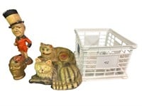 Crate of Chalkware:  W. C. Fields Figure, 2 Cats,
