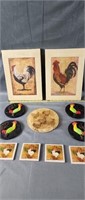 Rooster wall art and coaster set
