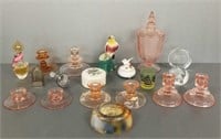 Group of vintage glassware including signed art