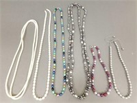 6 freshwater pearl necklaces - some dyed -
