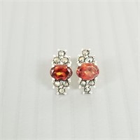 Pair of sterling earrings set with garnet &