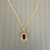 14K pendant necklace set with diamonds & garnet