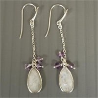 Pair of sterling earrings set with moonstone &